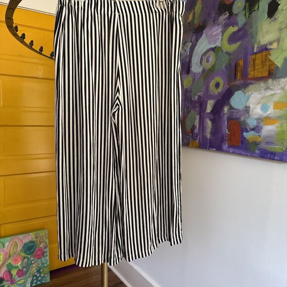 Express Culottes Crop Wide Leg Pants Oversized Pull On Black White Striped L - Picture 5 of 5